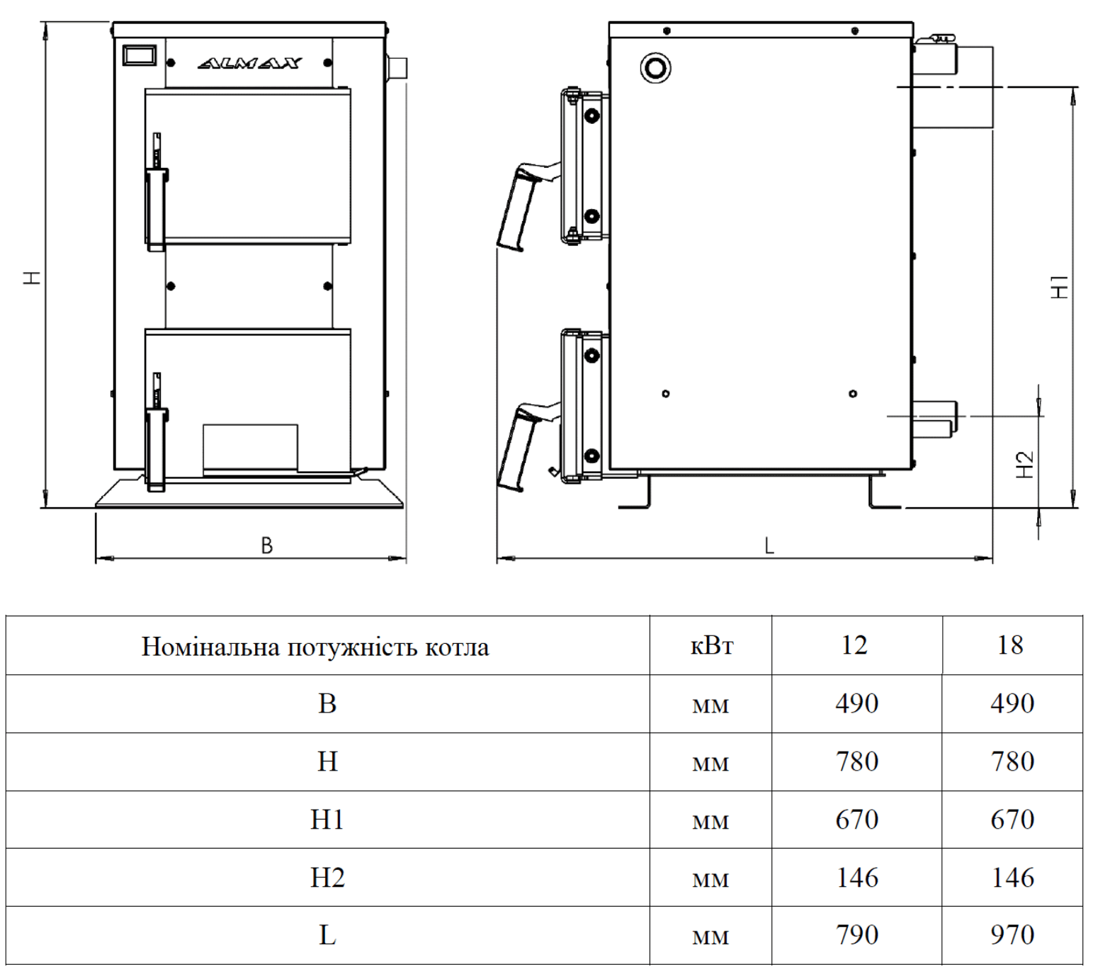 Габаритные размеры котла ALMAX VP